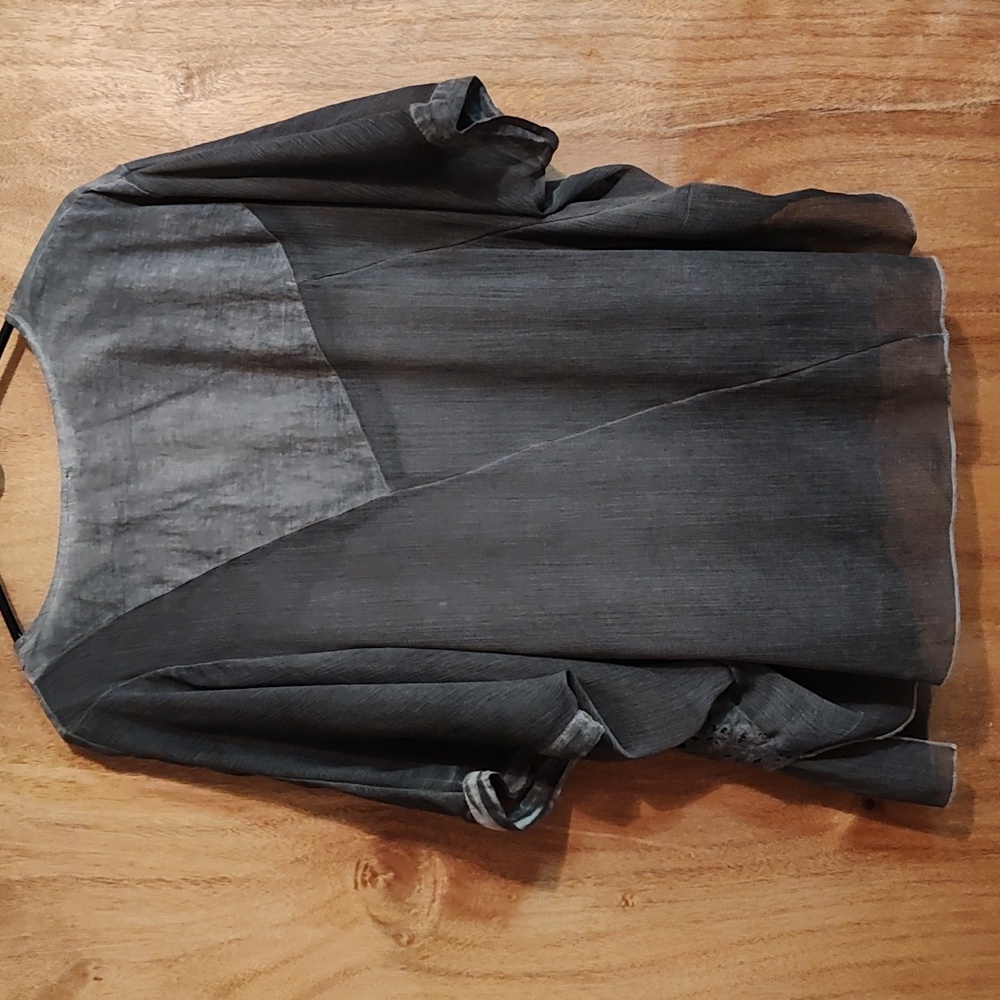 Pretty Angel Graphite Linen Blend Layered Top Eyelet Shabby Chic Lagenlook Sz XL - Picture 7 of 10